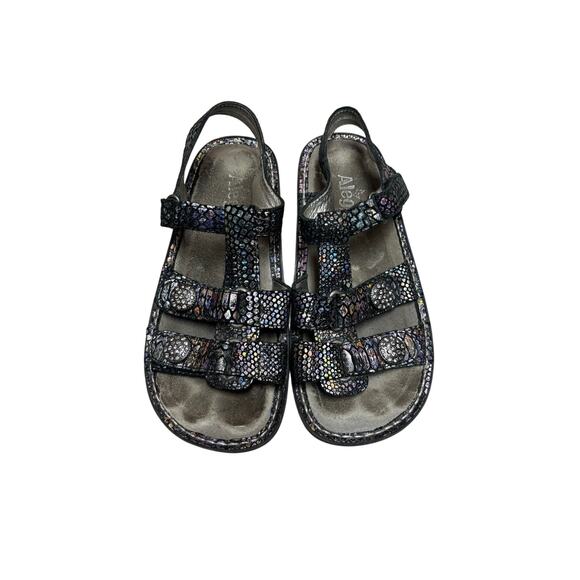 Alegria Black Metallic Leather Sandals - Women's Size 7-7.5 - Picture 1 of 10